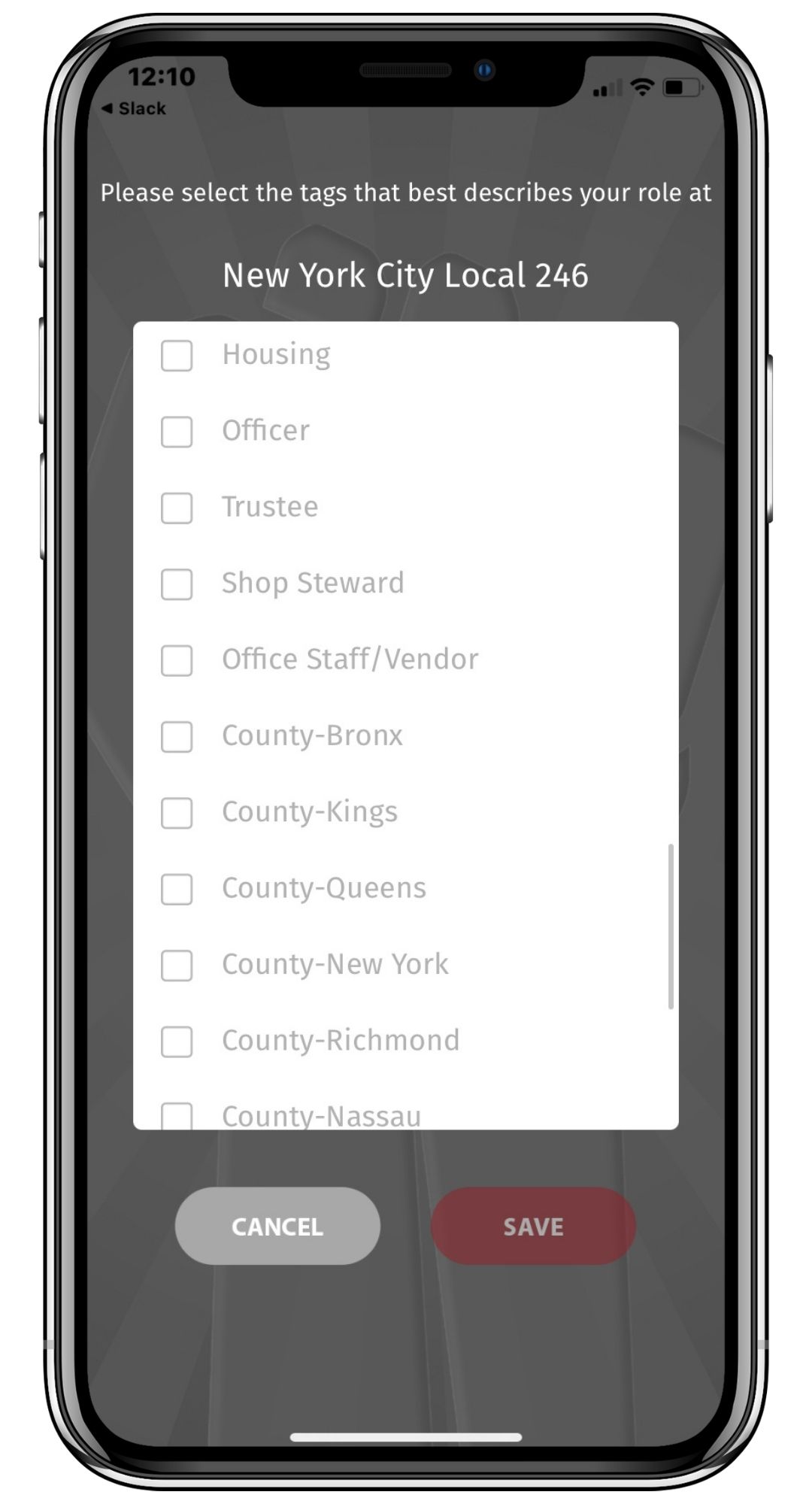 SEIU Mobile App Story Tags